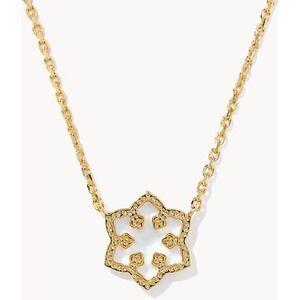 Kendra Scott Gold Tone Snowflake Pendant Necklace Iridescent Stone New